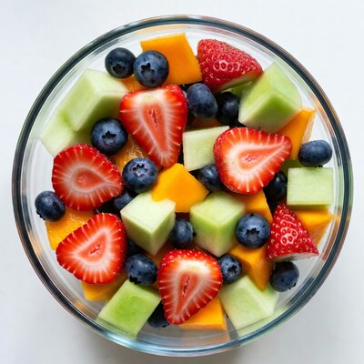 Fresh Fruit Salad in Glass Bowl