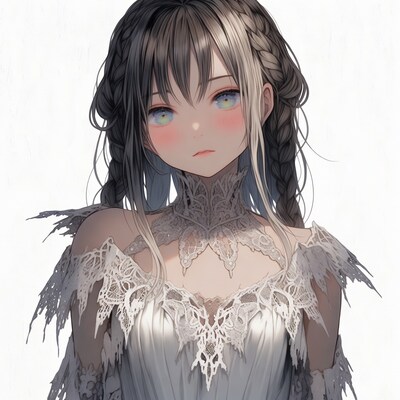Anime girl in lace dress