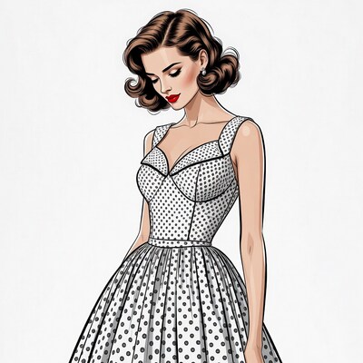 Vintage woman in polka dot dress