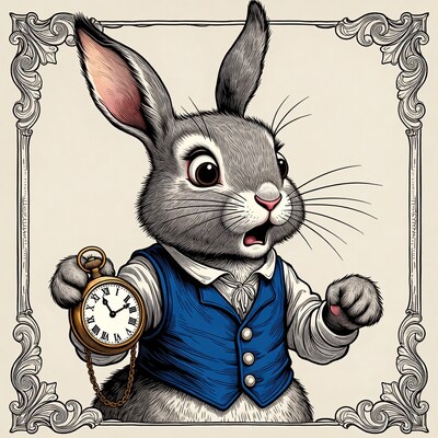 White Rabbit holding pocket watch