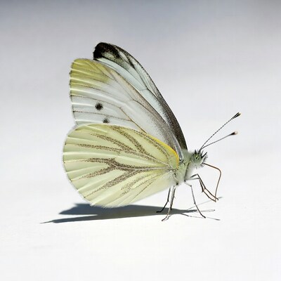 White butterfly on white background