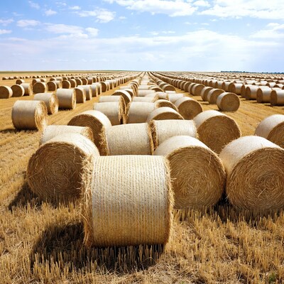 Hay bales in wheat field