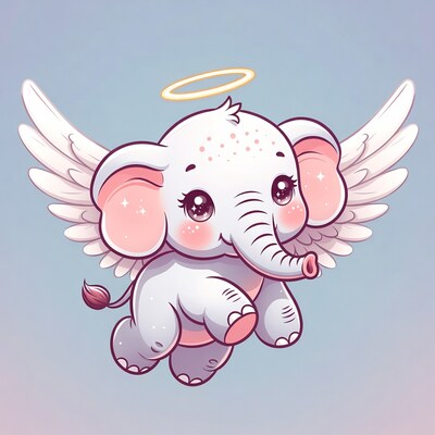 Cute winged baby elephant angel