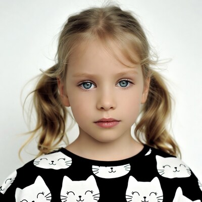 Blonde girl in cat print dress