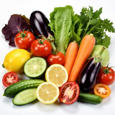 Fresh vegetables arranged on white background