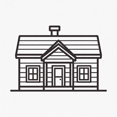 Line drawing of wooden house