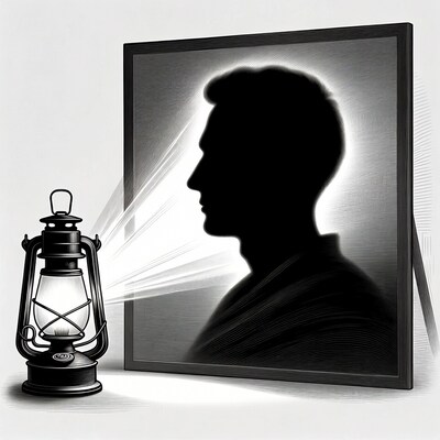 Lantern illuminating man's silhouette portrait