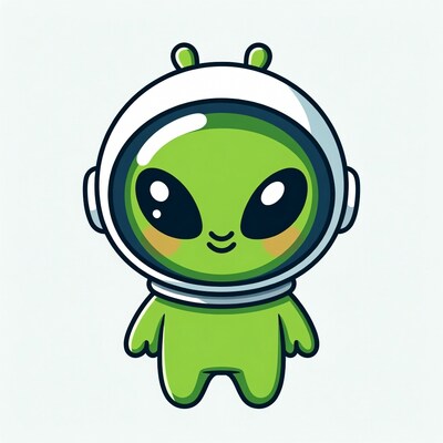 Cute green alien in astronaut helmet