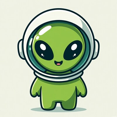 Cute green alien in astronaut helmet