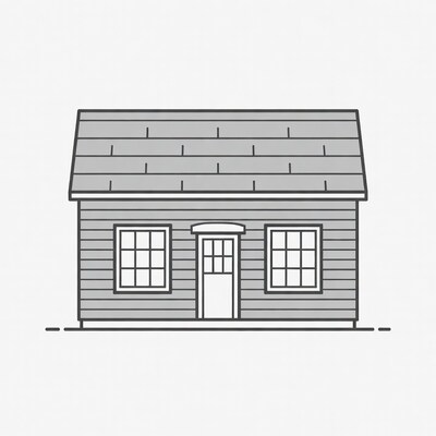 Line drawing of wooden house