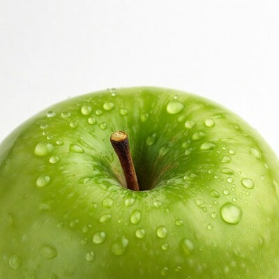 Fresh Green Apple with Water Droplets
