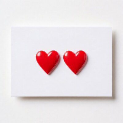 Two Red Hearts on White Card