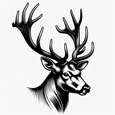 Black and white deer head illustration