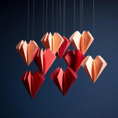 Hanging origami hearts on strings
