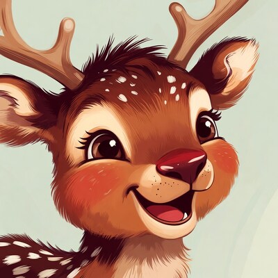 Cute Cartoon Baby Reindeer Smiling