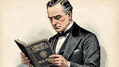 Man reading Library of Congress Music book