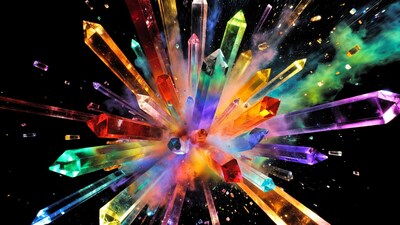 Rainbow Crystals Exploding Black Background