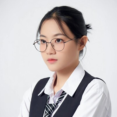 Asian girl in school uniform with glasses