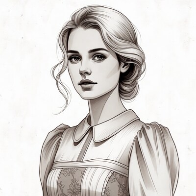 Blonde woman in vintage blouse illustration