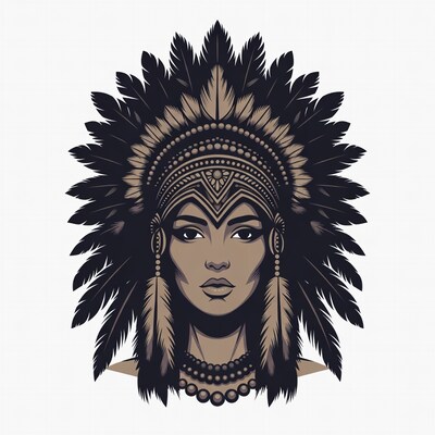 Native American woman in feather headdress