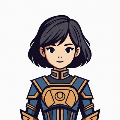 Asian woman in blue armor illustration