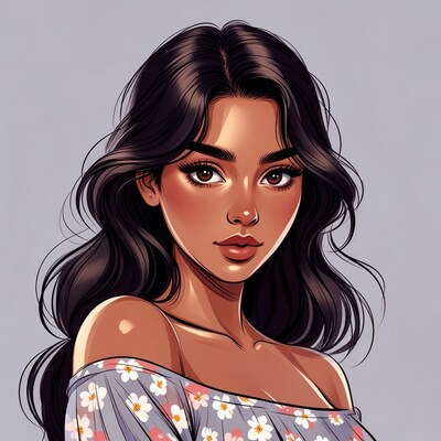 Beautiful woman in floral off-shoulder top