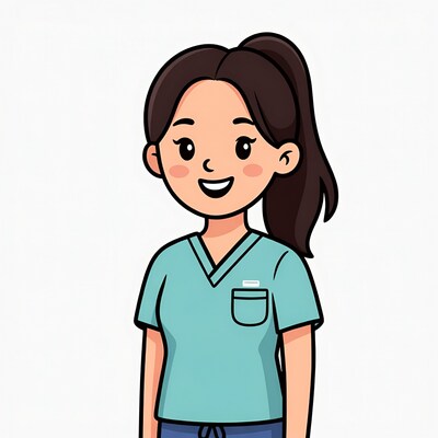 Smiling Asian nurse in scrubs