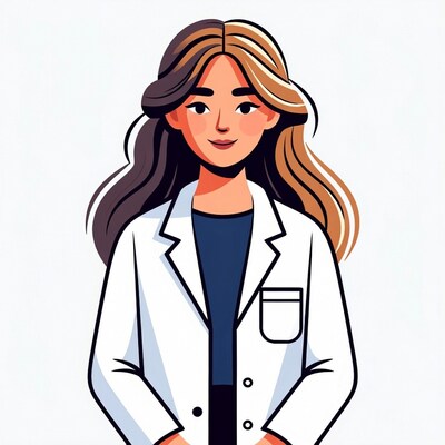 Asian woman in white lab coat