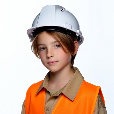 Boy wearing hard hat and vest