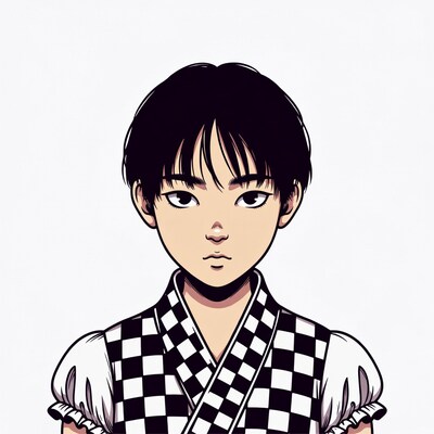 Anime boy in checkered kimono
