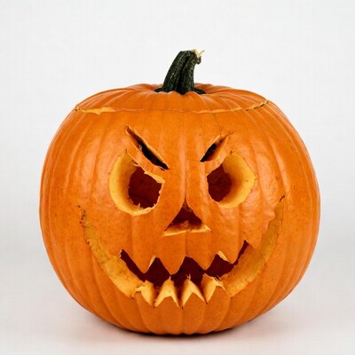 Jack-o'-lantern pumpkin on white background