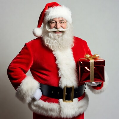 Santa Claus holding red gift