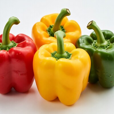 Colorful bell peppers on white background