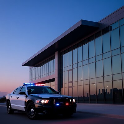 Police Car with Lights at Dusk