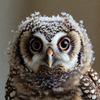 Fluffy baby owl close-up
