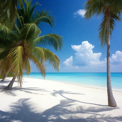 Palm trees on tropical white sand beach