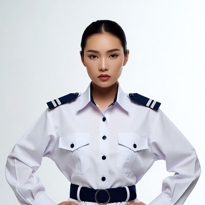 Asian woman in white navy uniform