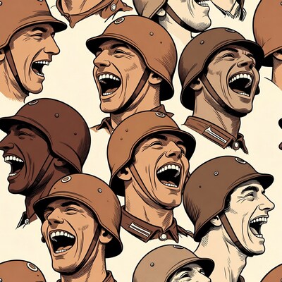 Laughing Soldiers in Helmets Illustration