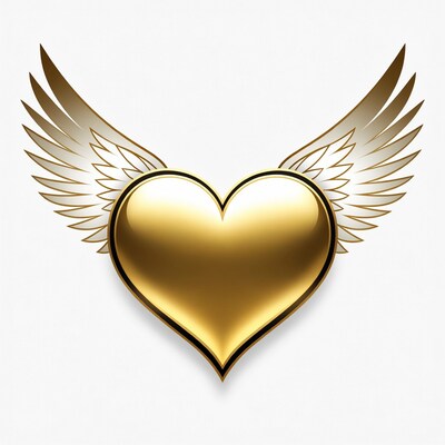 Golden winged heart illustration