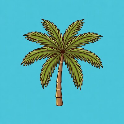 Cartoon Palm Tree on Blue Background