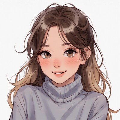 Anime girl smiling in turtleneck sweater