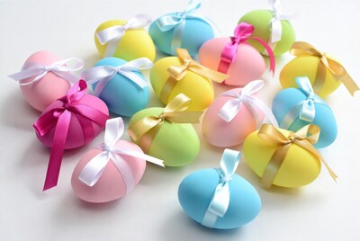 Colorful Easter Eggs with Ribbons