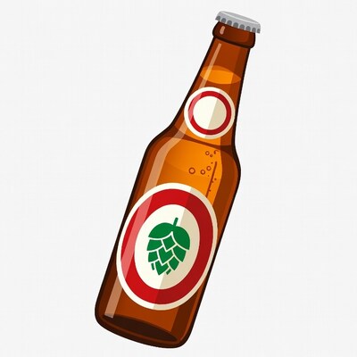 Illustrated Beer Bottle with Hops Label