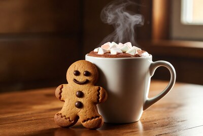 Gingerbread man with hot chocolate