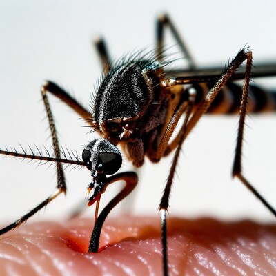 Mosquito biting human skin
