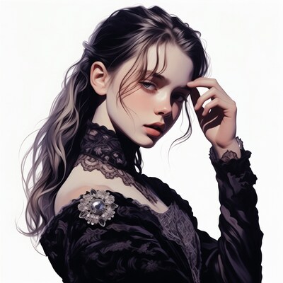 Gothic woman touching face illustration