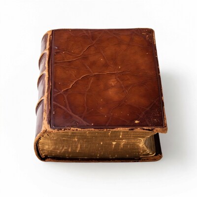 Open antique leather book