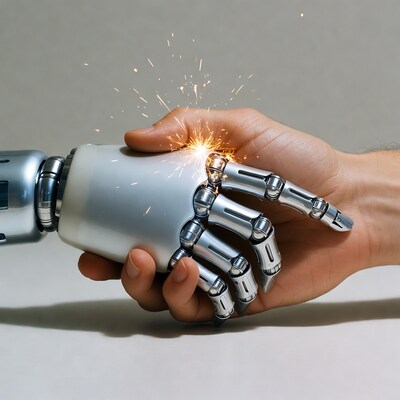 Human hand shaking robotic hand