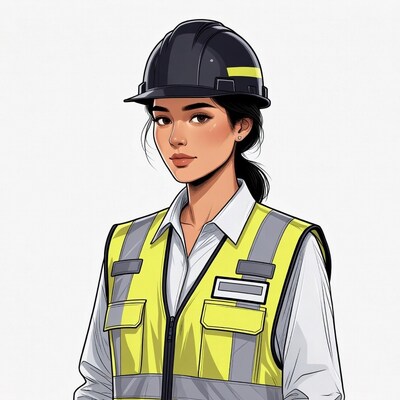 Asian woman in hard hat and vest