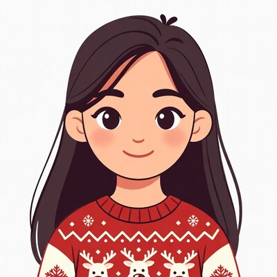 Asian girl in reindeer Christmas sweater